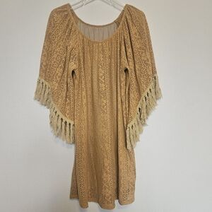 Vintage Boho Chic Crochet Kaftan Tunic Fringe Dress